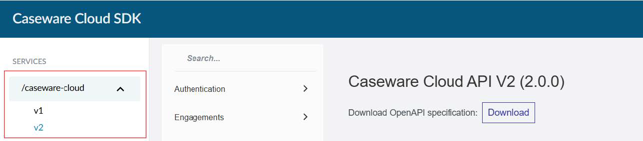 Selecting the version of Caseware Cloud API specification